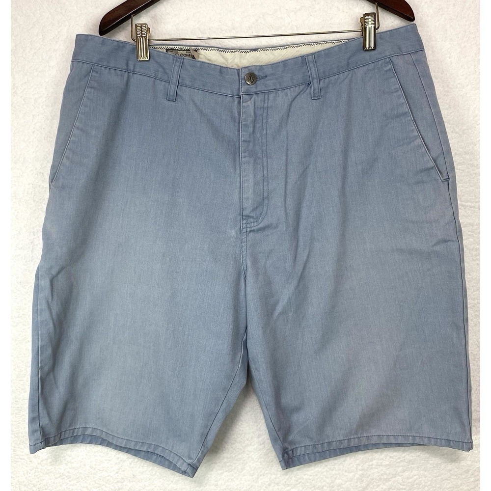 Volcom Mens Shorts True To This Size 32 Denim Blue Chinos Flat Front